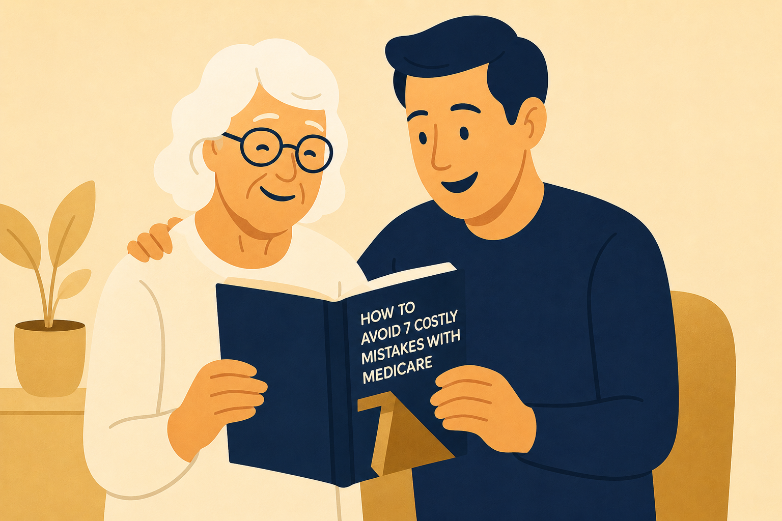 A couple reading the guide How to Avoid 7 Costly Mistakes with Medicare