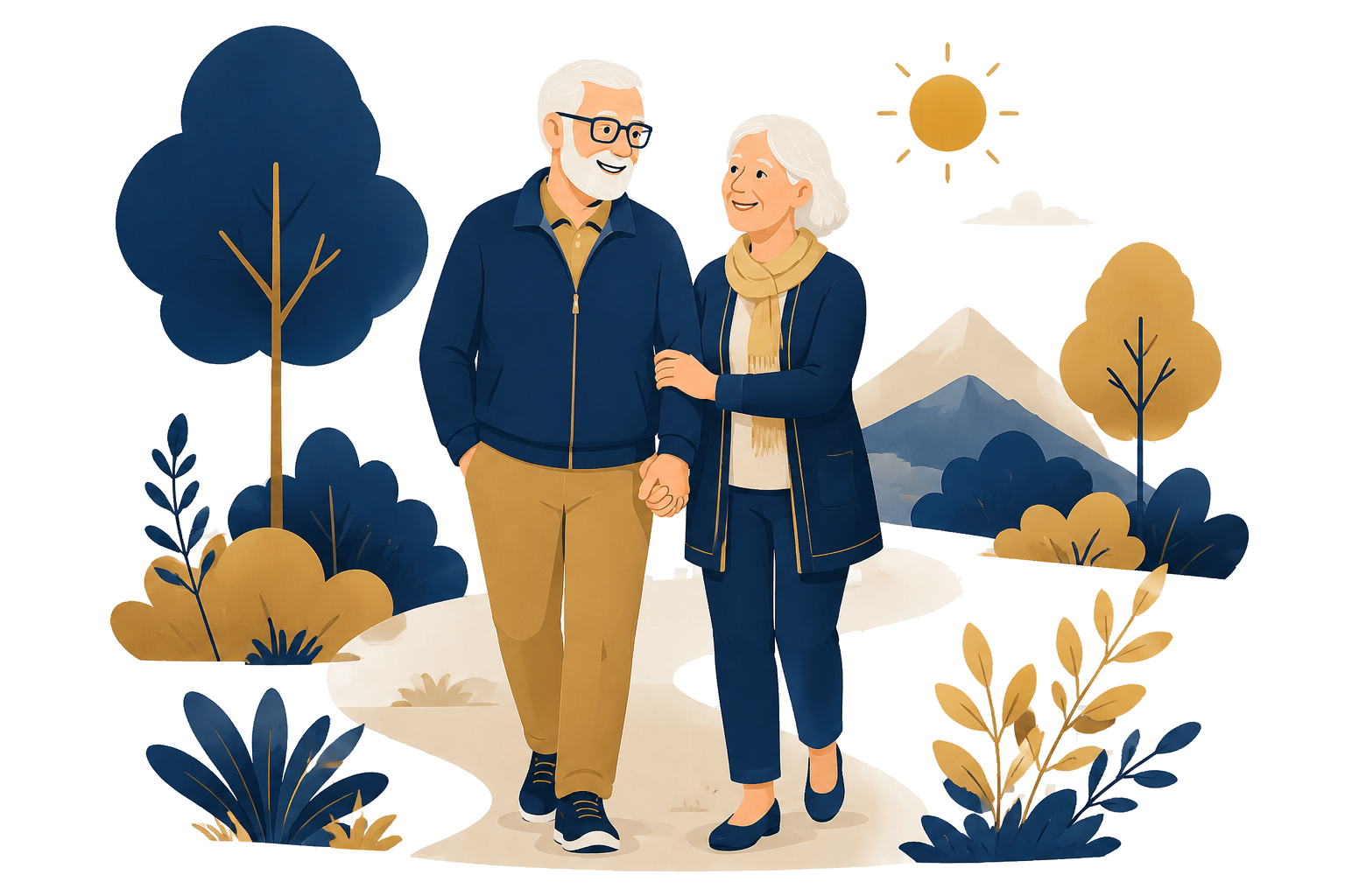 Older couple walking outdoors