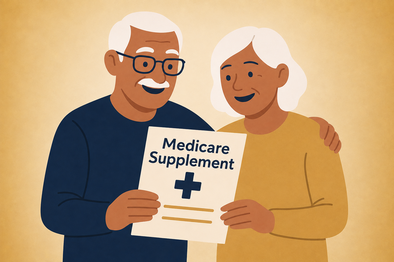 Couple holding a Medicare Supplement sheet